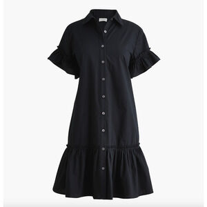 J.Crew Ruffle Sleeve Mini Shirt Dress Cotton Pockets Classic Black US 8 NWT